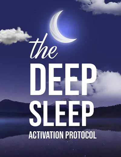 The seller's cover image for the bonus e-book The Deep Sleep Activation Protocol, showing a crescent moon over a calm lake